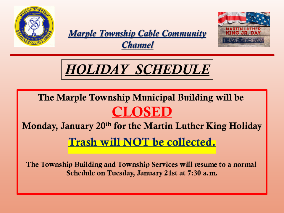 Holiday Schedule Martin Luther King