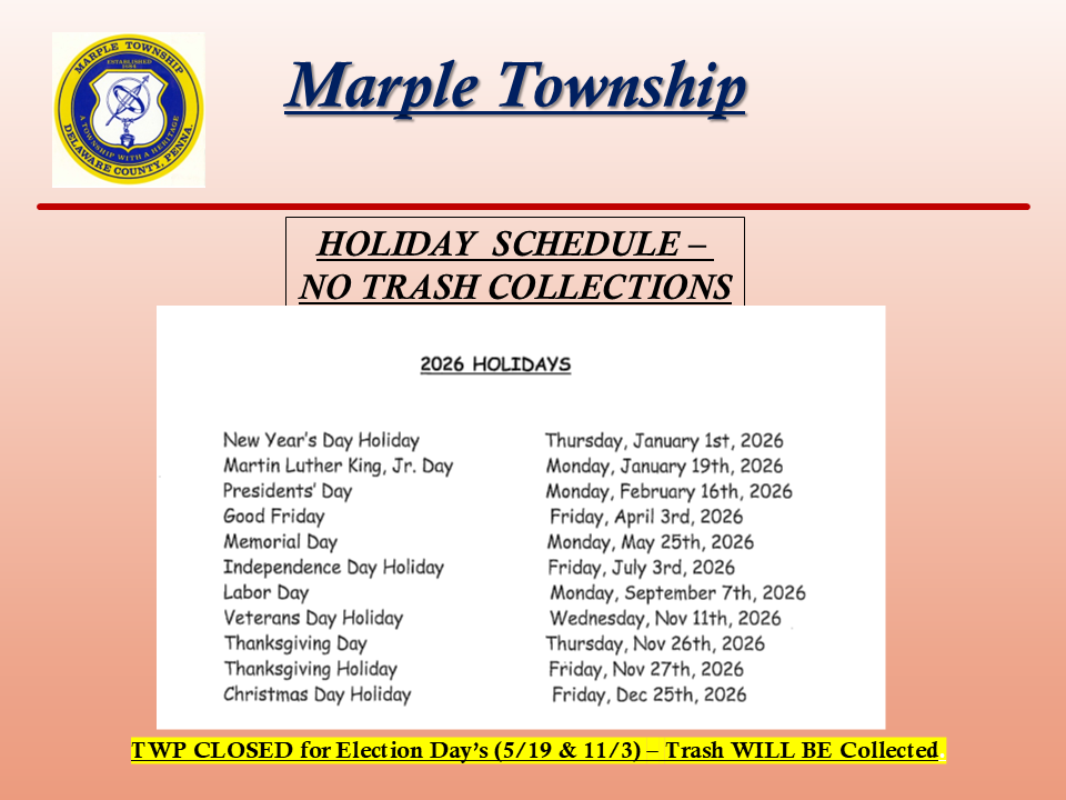 Holiday Schedule New Years 2026 NO TRASH